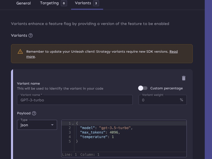 a variant with parameters for an OpenAI model